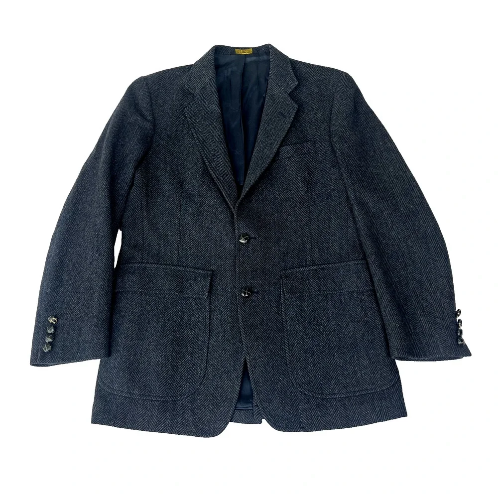 Imperial By Haggar Blazer Sport Coat Men’s 38 100% Wool Blue Herringbone USA